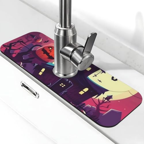Happy Halloween Wasserhahnmatte für Küchenspüle – 2025 Premium-Upgrade: Super saugfähiger Kieselgur-Schnelltrocknender Wasserhahn-Saugnapf, waschbar, Küchenspüle, Spritzschutz, 14 x 38 cm Happy Halloween Wasserhahnmatte für Küchenspüle – 2025 Premium-Upgrade: Super saugfähiger Kieselgur-Schnelltrocknender Wasserhahn-Saugnapf, waschbar, Küchenspüle, Spritzschutz, 14 x 38 cm von FHEDVBN