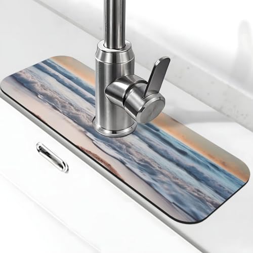 Herzförmige romantische Strand-Wasserhahn-Matte für Küchenspüle – 2025 Premium-Upgrade: Super saugfähiger Kieselgur, schnell trocknender Wasserhahn, Saugnapf, waschbar, Küchenspüle, Spritzschutz, 14 x von FHEDVBN