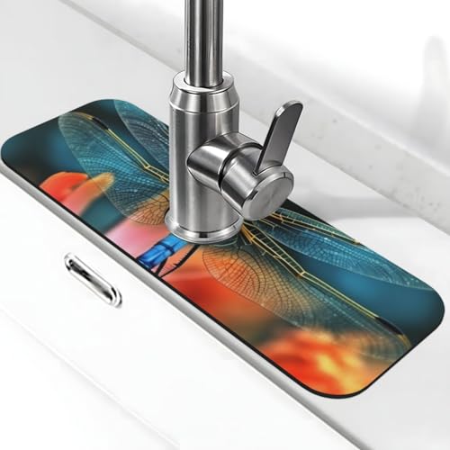 Libelle auf der Blume Wasserhahnmatte für Küchenspüle – 2025 Premium-Upgrade: Super saugfähiger Kieselgur, schnell trocknender Wasserhahn-Saugnapf, waschbar, Küchenspüle, Spritzschutz, 14 x 38 cm Libelle auf der Blume Wasserhahnmatte für Küchenspüle – 2025 Premium-Upgrade: Super saugfähiger Kieselgur, schnell trocknender Wasserhahn-Saugnapf, waschbar, Küchenspüle, Spritzschutz, 14 x 38 cm von FHEDVBN