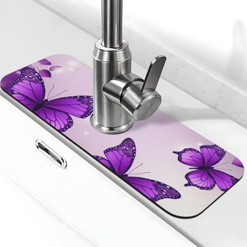 Lila Schmetterlinge Wasserhahnmatte für Küchenspüle – 2025 Premium-Upgrade: Super saugfähiger Kieselgur, schnell trocknender Wasserhahn-Saugnapf, waschbar, Küchenspüle, Spritzschutz, 14 x 38 cm Lila Schmetterlinge Wasserhahnmatte für Küchenspüle – 2025 Premium-Upgrade: Super saugfähiger Kieselgur, schnell trocknender Wasserhahn-Saugnapf, waschbar, Küchenspüle, Spritzschutz, 14 x 38 cm von FHEDVBN