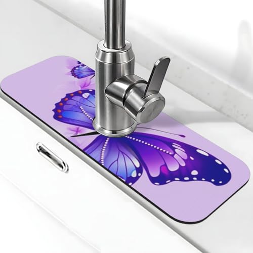 Lila Schmetterlings-Wasserhahnmatte für Küchenspüle – 2025 Premium-Upgrade: Super saugfähiger Kieselgur-Schnelltrocknender Wasserhahn-Saugnapf, waschbar, Küchenspüle, Spritzschutz, 14 x 38 cm Lila Schmetterlings-Wasserhahnmatte für Küchenspüle – 2025 Premium-Upgrade: Super saugfähiger Kieselgur-Schnelltrocknender Wasserhahn-Saugnapf, waschbar, Küchenspüle, Spritzschutz, 14 x 38 cm von FHEDVBN