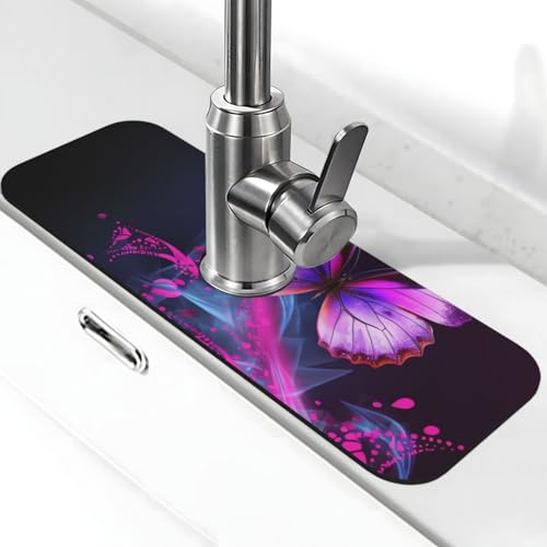 Lila Schmetterlings-Wasserhahnmatte für Küchenspüle – 2025 Premium-Upgrade: Super saugfähiger Kieselgur-Schnelltrocknender Wasserhahn-Saugnapf, waschbar, Küchenspüle, Spritzschutz, 14 x 38 cm Lila Schmetterlings-Wasserhahnmatte für Küchenspüle – 2025 Premium-Upgrade: Super saugfähiger Kieselgur-Schnelltrocknender Wasserhahn-Saugnapf, waschbar, Küchenspüle, Spritzschutz, 14 x 38 cm von FHEDVBN