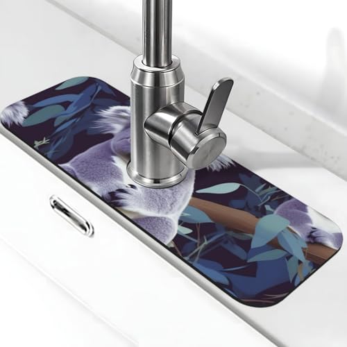 Lovely Koala Wasserhahnmatte für Küchenspüle – 2025 Premium-Upgrade: Super saugfähiger Kieselgur-Schnelltrocknender Wasserhahn-Saugnapf, waschbar, Küchenspüle, Spritzschutz, 14 x 38 cm von FHEDVBN