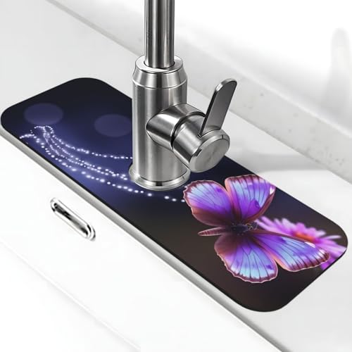 Lovely Purple Butterfly Wasserhahn Matte für Küchenspüle – 2025 Premium-Upgrade: Super saugfähiger Kieselgur, schnell trocknender Wasserhahn-Saugnapf, waschbar, Küchenspüle, Spritzschutz, 14 x 38 cm Lovely Purple Butterfly Wasserhahn Matte für Küchenspüle – 2025 Premium-Upgrade: Super saugfähiger Kieselgur, schnell trocknender Wasserhahn-Saugnapf, waschbar, Küchenspüle, Spritzschutz, 14 x 38 cm von FHEDVBN