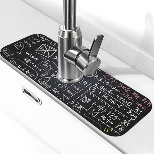Mathe-Hintergrund-Wasserhahnmatte für Küchenspüle, Premium-Upgrade: Super saugfähiger Kieselgur, schnell trocknend, Saugnapf, waschbar, Küchenspüle, Spritzschutz, 14 x 38 cm Mathe-Hintergrund-Wasserhahnmatte für Küchenspüle, Premium-Upgrade: Super saugfähiger Kieselgur, schnell trocknend, Saugnapf, waschbar, Küchenspüle, Spritzschutz, 14 x 38 cm von FHEDVBN