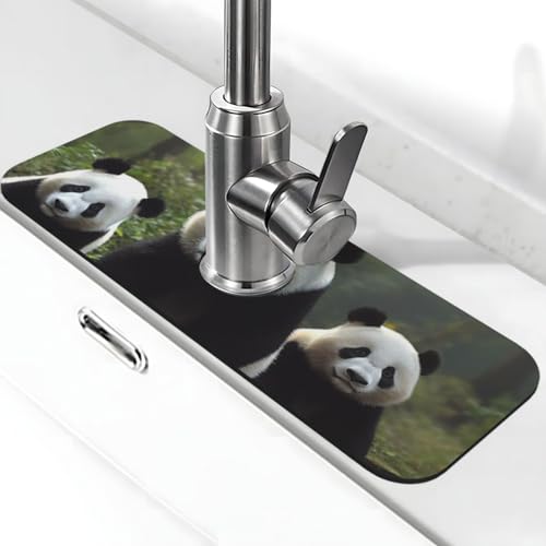 Niedliche Panda-Wasserhahnmatte für Küchenspüle – 2025 Premium-Upgrade: Super saugfähiger Kieselgur-Schnelltrocknender Wasserhahn-Saugnapf, waschbar, Küchenspüle, Spritzschutz, 14 x 38 cm von FHEDVBN