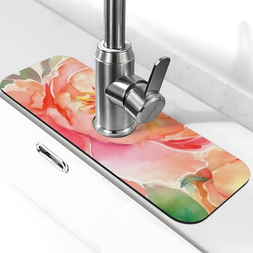 Pfirsich-Pfingstrosen-Wasserhahnmatte für Küchenspüle – 2025 Premium-Upgrade: Super saugfähiger Kieselgur-Schnelltrocknender Wasserhahn-Saugnapf, waschbar, Küchenspüle, Spritzschutz, 14 x 38 cm Pfirsich-Pfingstrosen-Wasserhahnmatte für Küchenspüle – 2025 Premium-Upgrade: Super saugfähiger Kieselgur-Schnelltrocknender Wasserhahn-Saugnapf, waschbar, Küchenspüle, Spritzschutz, 14 x 38 cm von FHEDVBN