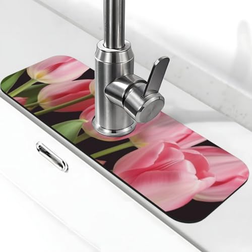 Pinke Tulpen Wasserhahnmatte für Küchenspüle – 2025 Premium-Upgrade: Super saugfähiger Kieselgur, schnell trocknender Wasserhahn-Saugnapf, waschbar, Küchenspüle, Spritzschutz, 14 x 38 cm Pinke Tulpen Wasserhahnmatte für Küchenspüle – 2025 Premium-Upgrade: Super saugfähiger Kieselgur, schnell trocknender Wasserhahn-Saugnapf, waschbar, Küchenspüle, Spritzschutz, 14 x 38 cm von FHEDVBN
