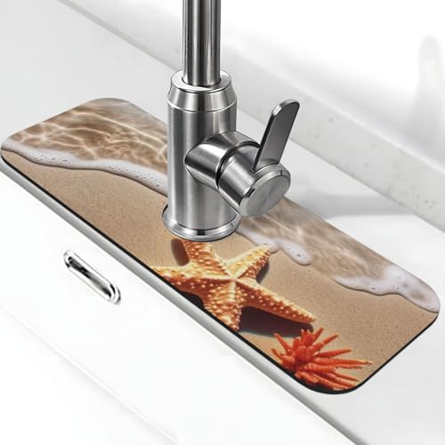 Strand-Seestern-Wasserhahnmatte für Küchenspüle – 2025 Premium-Upgrade: Super saugfähiger Kieselgur-Schnelltrocknender Wasserhahn-Saugnapf, waschbar, Küchenspüle, Spritzschutz, 14 x 38 cm Strand-Seestern-Wasserhahnmatte für Küchenspüle – 2025 Premium-Upgrade: Super saugfähiger Kieselgur-Schnelltrocknender Wasserhahn-Saugnapf, waschbar, Küchenspüle, Spritzschutz, 14 x 38 cm von FHEDVBN