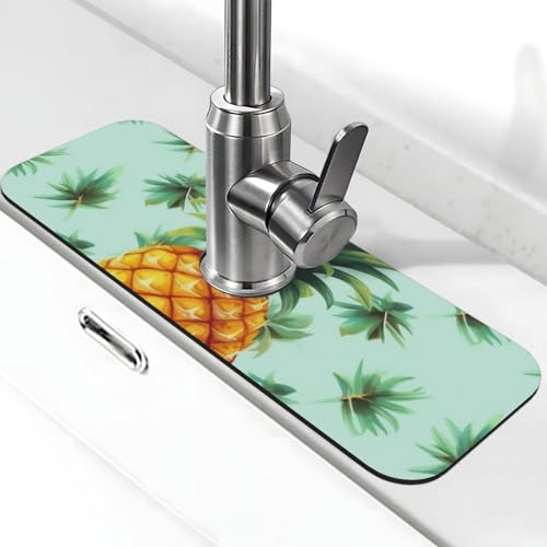 Tropische Obst-Ananas-Wasserhahnmatte für Küchenspüle, Premium-Upgrade: Super saugfähiger Kieselgur, schnell trocknend, Saugnapf, waschbar, Küchenspüle, Spritzschutz, 14 x 38 cm von FHEDVBN