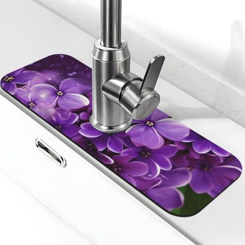 Wasserhahnmatte für Küchenspüle, 2025 Premium-Upgrade, super saugfähig, schnell trocknend, Saugnapf, waschbar, Küchenspüle, Spritzschutz, 14 x 38 cm, Violett von FHEDVBN