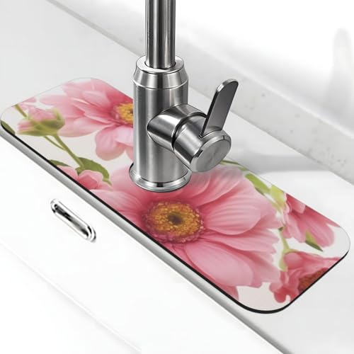Wasserhahnmatte für Küchenspüle – 2025 Premium-Upgrade: Super saugfähiger Kieselgur, schnell trocknender Wasserhahn-Saugnapf, waschbar, Küchenspüle, Spritzschutz, 14 x 38 cm von FHEDVBN