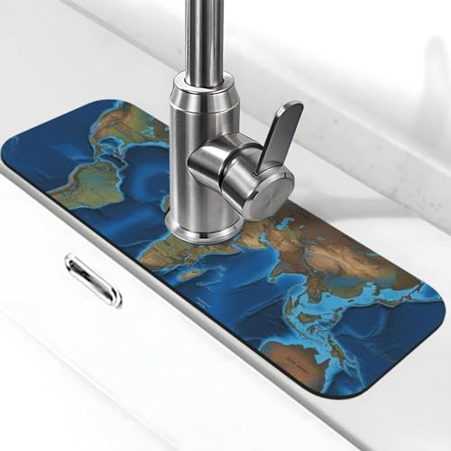 Weltkarte Wasserhahnmatte für Küchenspüle – 2025 Premium-Upgrade: Super saugfähiger Kieselgur-Schnelltrocknender Wasserhahn-Saugnapf, waschbar, Küchenspüle, Spritzschutz, 14 x 38 cm Weltkarte Wasserhahnmatte für Küchenspüle – 2025 Premium-Upgrade: Super saugfähiger Kieselgur-Schnelltrocknender Wasserhahn-Saugnapf, waschbar, Küchenspüle, Spritzschutz, 14 x 38 cm von FHEDVBN