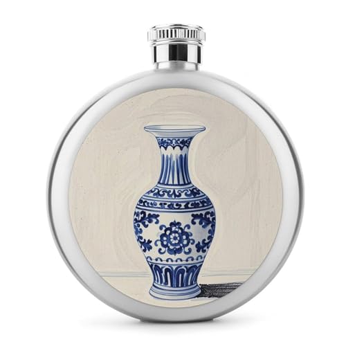 Chinesische blaue Porzellan-Vasen für Likör, 142 ml, Edelstahlflasche, auslaufsicher, tragbar, Whiskyflasche für Outdoor, Camping, Reisen, Geschenke von FHESDCW