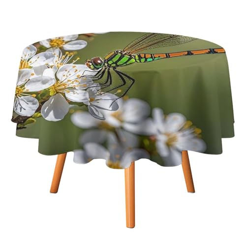 FHESDCW Tischdecke mit Libellen auf Blumen und Zweigen, hitzebeständig, Polyester, runde Tischdecke, langlebig, waschbar, Tischdecke für Küche, Party, Hochzeit, Picknick, 127 x 127 cm FHESDCW Tischdecke mit Libellen auf Blumen und Zweigen, hitzebeständig, Polyester, runde Tischdecke, langlebig, waschbar, Tischdecke für Küche, Party, Hochzeit, Picknick, 127 x 127 cm von FHESDCW