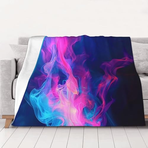 FHESDMN Bedruckte Flanell-Fleecedecke, Couchdecke, Sofasetts, flauschige, dicke Decken sind für alle Jahreszeiten geeignet, 50 x 40 cm, Blau und Pink Fire (1) von FHESDMN