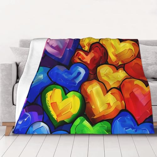 FHESDMN Flanell-Fleecedecke in Regenbogenfarben, bedruckt, Motiv: Gay-Pride-Herzen, Couchdecke, Sofa-Settees, flauschige, dicke Decken sind für alle Jahreszeiten geeignet, 50 x 40 cm FHESDMN Flanell-Fleecedecke in Regenbogenfarben, bedruckt, Motiv: Gay-Pride-Herzen, Couchdecke, Sofa-Settees, flauschige, dicke Decken sind für alle Jahreszeiten geeignet, 50 x 40 cm von FHESDMN