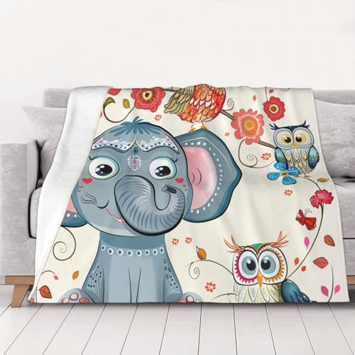 FHESDMN Flanell-Fleecedecke mit Cartoon-Elefant und Eulen, Blumenmuster, Couchdecke, Sofasettees, flauschige, dicke Decken sind für alle Jahreszeiten geeignet, 40 x 30 cm FHESDMN Flanell-Fleecedecke mit Cartoon-Elefant und Eulen, Blumenmuster, Couchdecke, Sofasettees, flauschige, dicke Decken sind für alle Jahreszeiten geeignet, 40 x 30 cm von FHESDMN