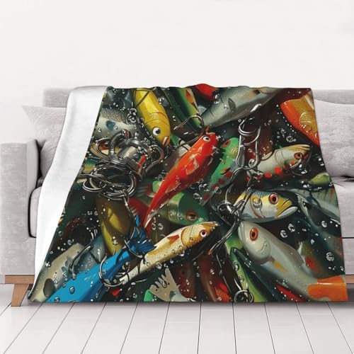 FHESDMN Flanell-Fleecedecke mit Fischködern, bedruckt, Couchdecke, Sofaset, flauschige, dicke Decken sind für alle Jahreszeiten geeignet, 40 x 30 cm FHESDMN Flanell-Fleecedecke mit Fischködern, bedruckt, Couchdecke, Sofaset, flauschige, dicke Decken sind für alle Jahreszeiten geeignet, 40 x 30 cm von FHESDMN