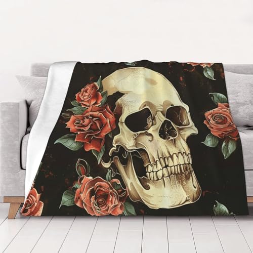 FHESDMN Flanell-Fleecedecke mit Rosen-Totenkopf-Motiv, Couchdecke, Sofa-Settees, flauschige, dicke Decken sind für alle Jahreszeiten geeignet, 152 x 127 cm FHESDMN Flanell-Fleecedecke mit Rosen-Totenkopf-Motiv, Couchdecke, Sofa-Settees, flauschige, dicke Decken sind für alle Jahreszeiten geeignet, 152 x 127 cm von FHESDMN