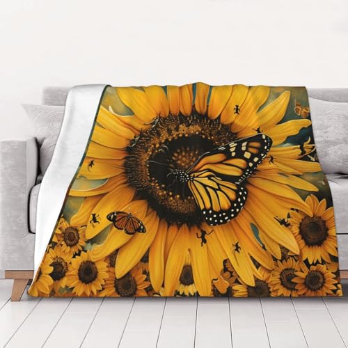 FHESDMN Flanell-Fleecedecke mit Schmetterlings- und Sonnenblumen-Druck, Couchdecke, Sofaset, flauschige, dicke Decken sind für alle Jahreszeiten geeignet, 80 x 60 cm FHESDMN Flanell-Fleecedecke mit Schmetterlings- und Sonnenblumen-Druck, Couchdecke, Sofaset, flauschige, dicke Decken sind für alle Jahreszeiten geeignet, 80 x 60 cm von FHESDMN