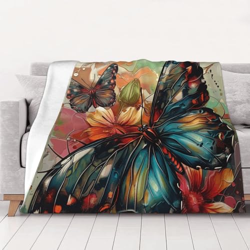 FHESDMN Flanell-Fleecedecke mit Schmetterlingsblumen, Couchdecke, Sofa-Garnitur, flauschige, dicke Decken sind für alle Jahreszeiten geeignet, 80 x 60 cm von FHESDMN