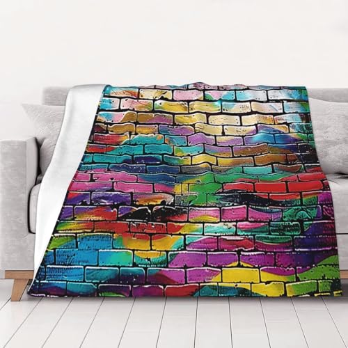 FHESDMN Flanell-Fleecedecke mit buntem Graffiti-Ziegeldruck, Couchdecke, Sofa-Settees, flauschige, dicke Decken sind für alle Jahreszeiten geeignet, 40 x 30 cm von FHESDMN