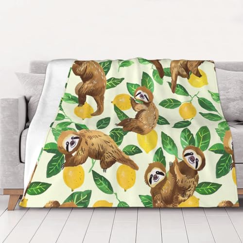 FHESDMN Flanell-Fleecedecke mit niedlichen Faultieren auf gelben Zitronen, bedruckt, Couchdecke, Sofasettees, flauschige, dicke Decken sind für alle Jahreszeiten geeignet, 50 x 40 cm FHESDMN Flanell-Fleecedecke mit niedlichen Faultieren auf gelben Zitronen, bedruckt, Couchdecke, Sofasettees, flauschige, dicke Decken sind für alle Jahreszeiten geeignet, 50 x 40 cm von FHESDMN