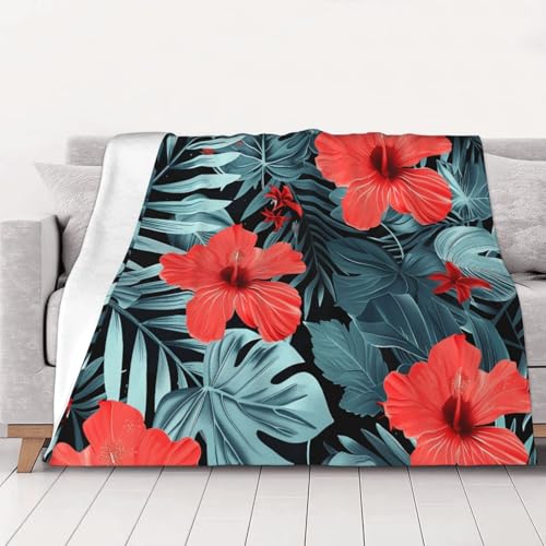 FHESDMN Flanell-Fleecedecke mit rotem Hibiskusdruck, Couchdecke, Sofabett, flauschige, dicke Decken sind für alle Jahreszeiten geeignet, 40 x 30 cm FHESDMN Flanell-Fleecedecke mit rotem Hibiskusdruck, Couchdecke, Sofabett, flauschige, dicke Decken sind für alle Jahreszeiten geeignet, 40 x 30 cm von FHESDMN