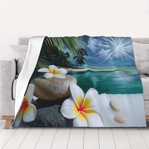 FHESDMN Flanell-Fleecedecke mit tropischen Blumen und Zen-Steinen, bedruckt, Couchdecke, Sofa-Settees, flauschige, dicke Decken sind für alle Jahreszeiten geeignet, 50 x 40 cm FHESDMN Flanell-Fleecedecke mit tropischen Blumen und Zen-Steinen, bedruckt, Couchdecke, Sofa-Settees, flauschige, dicke Decken sind für alle Jahreszeiten geeignet, 50 x 40 cm von FHESDMN