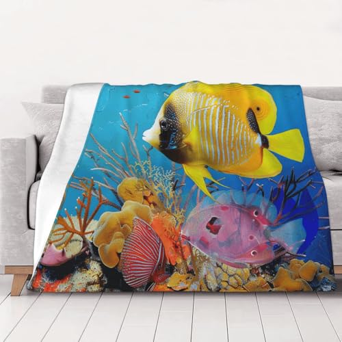 FHESDMN Flanell-Fleecedecke mit tropischen Fischen, Couchdecke, Sofa-Settees, flauschige, dicke Decken sind für alle Jahreszeiten geeignet, 101,6 x 76,2 cm FHESDMN Flanell-Fleecedecke mit tropischen Fischen, Couchdecke, Sofa-Settees, flauschige, dicke Decken sind für alle Jahreszeiten geeignet, 101,6 x 76,2 cm von FHESDMN