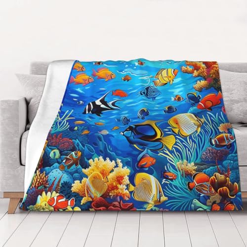 FHESDMN Flanell-Fleecedecke mit tropischen Fischen, Korallenmotiv, bedruckt, Couchdecke, Sofa-Settees, flauschige, dicke Decken sind für alle Jahreszeiten geeignet, 50 x 40 cm FHESDMN Flanell-Fleecedecke mit tropischen Fischen, Korallenmotiv, bedruckt, Couchdecke, Sofa-Settees, flauschige, dicke Decken sind für alle Jahreszeiten geeignet, 50 x 40 cm von FHESDMN