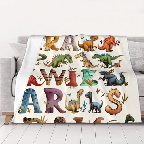 FHESDMN Stilvolle Flanell-Fleecedecke zum Lernen, Alphabet mit Dinosauriern, Couchdecke, Sofabett, flauschige, dicke Decken sind für alle Jahreszeiten geeignet, 60 x 50 cm FHESDMN Stilvolle Flanell-Fleecedecke zum Lernen, Alphabet mit Dinosauriern, Couchdecke, Sofabett, flauschige, dicke Decken sind für alle Jahreszeiten geeignet, 60 x 50 cm von FHESDMN