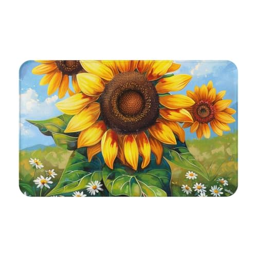 Sommer-Sonnenblumen-bedruckter waschbarer Teppich, rutschfester Teppich, kleiner Eingangs-Teppich, Innenmatte, Eingangsteppich, 49 × 80 cm von FHESDMN