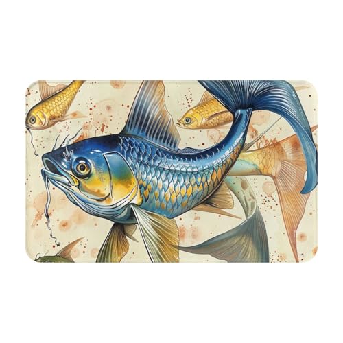 Teppich mit Fisch-Kunstdruck, waschbar, rutschfest, kleiner Eingangs-Teppich, Innenmatte, Eingangsteppich, 49 x 80 cm Teppich mit Fisch-Kunstdruck, waschbar, rutschfest, kleiner Eingangs-Teppich, Innenmatte, Eingangsteppich, 49 x 80 cm von FHESDMN