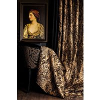 Gardinen Panel Schwarz Gold Marine Burgund Damast Gemustert Chenille Extra Lang Benutzerdefinierte Größe Drapieren Luxus Schlafzimmer Wohnzimmer von FHFABRIC