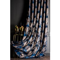 Gemusterte Damast Vorhänge Goldblau Luxusstoff Wohnzimmer Schlafzimmer Drapieren von FHFABRIC