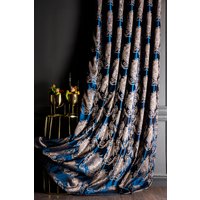 Gemusterte Damast Vorhänge Goldblau Luxusstoff Wohnzimmer Schlafzimmer Drapieren von FHFABRIC