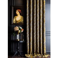 Gold Vorhang Panel Gestreift Damast Gemustert Stoff Schwarz Navy Grau Luxus Schlafzimmer Wohnzimmer Esszimmer Benutzerdefinierte Größe Drapieren von FHFABRIC