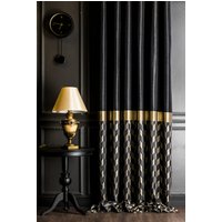Schwarz Gold Navy Grau Creme Silber Vorhänge, Luxus Vorhang Wohnzimmer Schlafzimmer, Gemusterte Benutzerdefinierte Größe Drapieren, Color Block Stoff von FHFABRIC