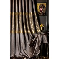 Vorhang Panel Gold Gestreift Blatt Gemustert Luxus Schlafzimmer Wohnzimmer Grau Benutzerdefinierte Größe Drapieren von FHFABRIC
