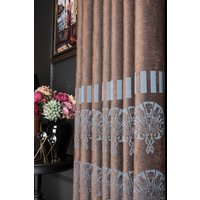 Vorhang Panel, Luxus Damast Gemustert Gestreift Drapieren Für Wohnzimmer Schlafzimmer, Blau Braun Vorhänge, Benutzerdefinierte Größe Farbblock von FHFABRIC