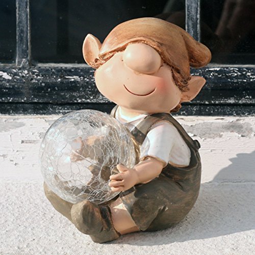 Gnom-Kunstharz-Figur, Gartenfigur mit solarbetriebener Beleuchtung, farbwechselnde Leuchtkugel von FHFY Garden