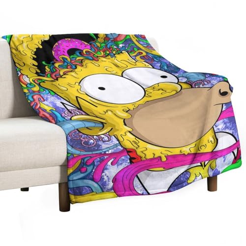 FHILTNMWC Homer Homie Flanelldecke, Psychedelische Simpsons, Anime, Anti-Pilling-Decke, weich, leicht, Mikrofaser, warm und gemütlich, geeignet für Bett, Wohnzimmer und Sofa, 130 x 175 cm von FHILTNMWC