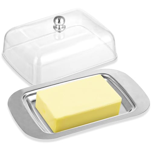 Edelstahlbutterdose Butterdose, mit Deckel und Griff Edelstahl-Butterdose，Fassungsvermögen für 250 g Butter, geeignet für die Aufbewahrung von Käse, kalten Gerichten, Kuchen, Desserts，Früchten von FHISKUNYU