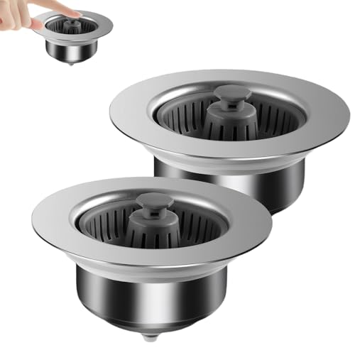 FHISKUNYU 2 Stück Stainless Steel Kitchen Sink Drain Plugs,abflusssieb küchenspüle, Drain Filters - Anti-Clog Basket Design, Triple Hole Design - Fast Drainage von FHISKUNYU