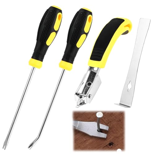 FHISKUNYU 4er Set Klammerentferner mit Tack Abzieher Werkzeug, Polster Konstruktion Nagelzieher Entferner Werkzeug, Polster Entklammerer - Gummigriffe von FHISKUNYU