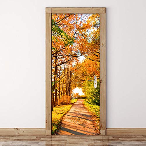 FHKGIUJAD 3D Türaufkleber Für Innentüren Herbst Ahorn Landschaft 3D Bewirken Fototapete Pvc Türfolie Poster Tapete Abnehmbar Diy Wandtapete Für Wohnzimmer Küche Schlafzimmer 77X200Cm von FHKGIUJAD