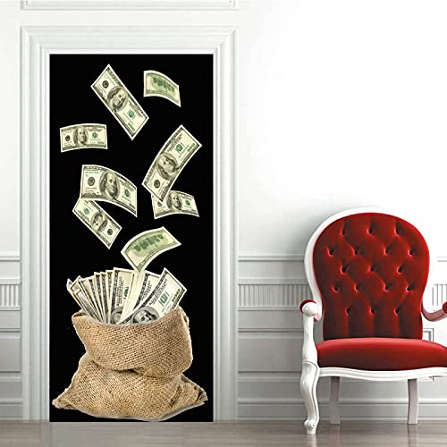 FHKGIUJAD 3D Türtapete Selbstklebend Pvc Türposter Papiergeld Dollar Muster 3D Bewirken Fototapete Türfolie Poster Tapete Abnehmbar Wandtapete Für Wohnzimmer Küche Schlafzimmer 88X200Cm von FHKGIUJAD