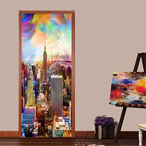 FHKGIUJAD 3D Türtapete Selbstklebend Türposter Farbe Graffiti Stadt Abnehmbares Diy Vinyl Wasserdichte Selbstklebende Tür Wandtattoos Für Schlafzimmer Büro Badezimmer 40X120Cm von FHKGIUJAD